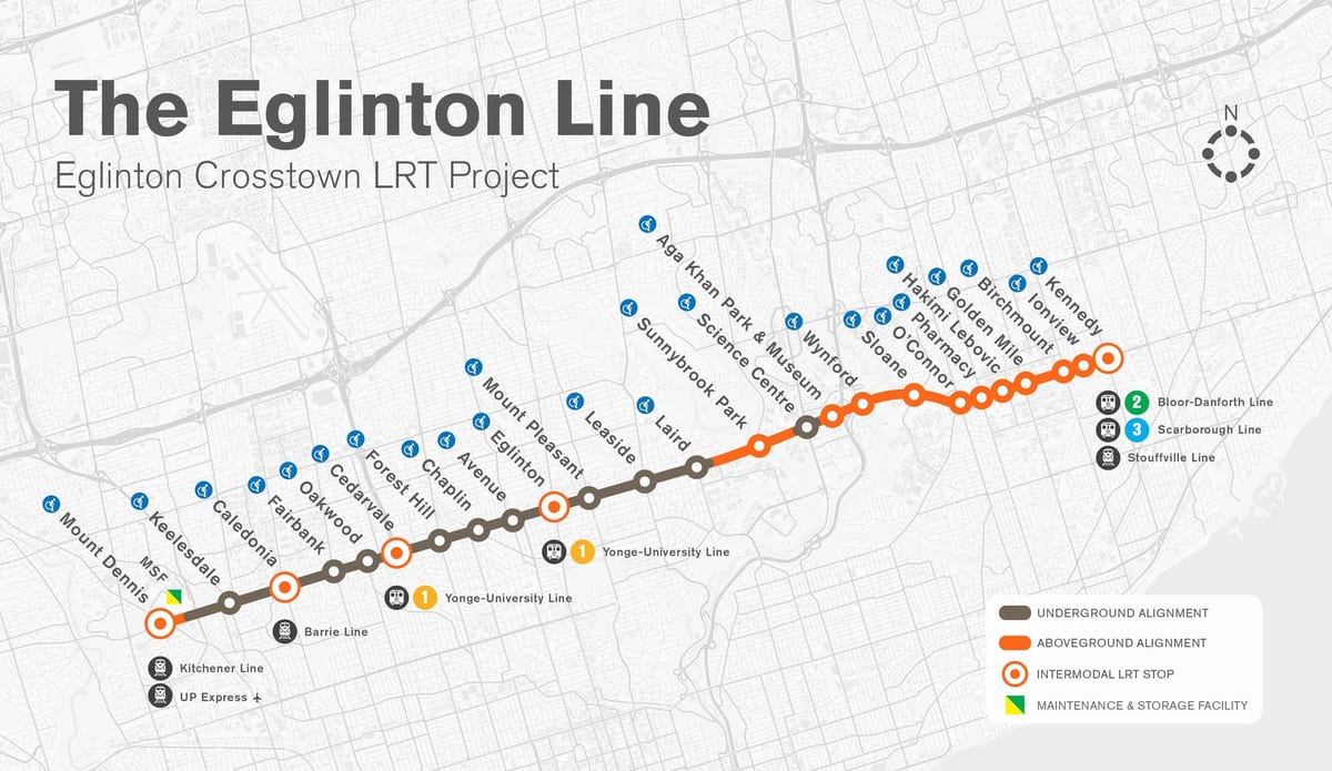 नक्शे के टोरंटो मेट्रो लाइन परियोजना Eglinton