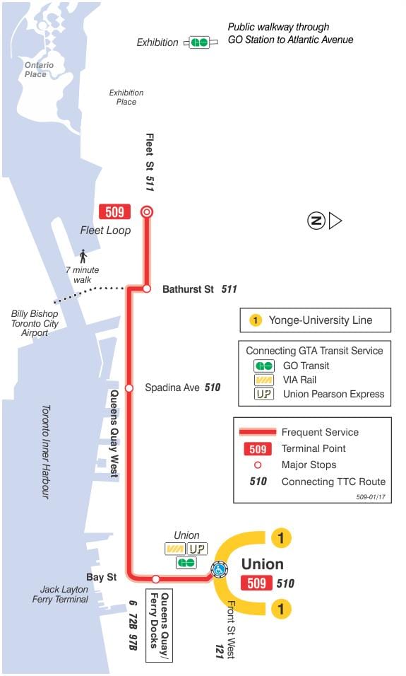 नक्शे के ट्राम लाइन 509 Harbourfront