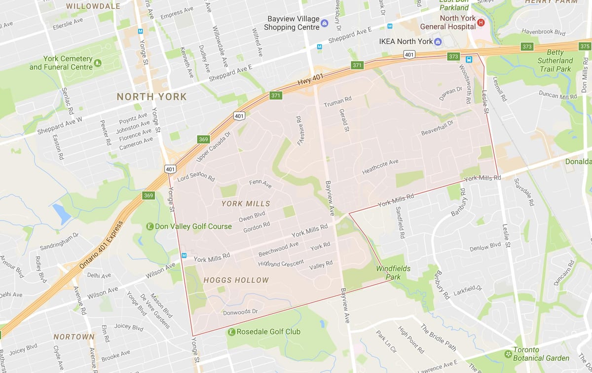 नक्शे के York Mills पड़ोस टोरंटो