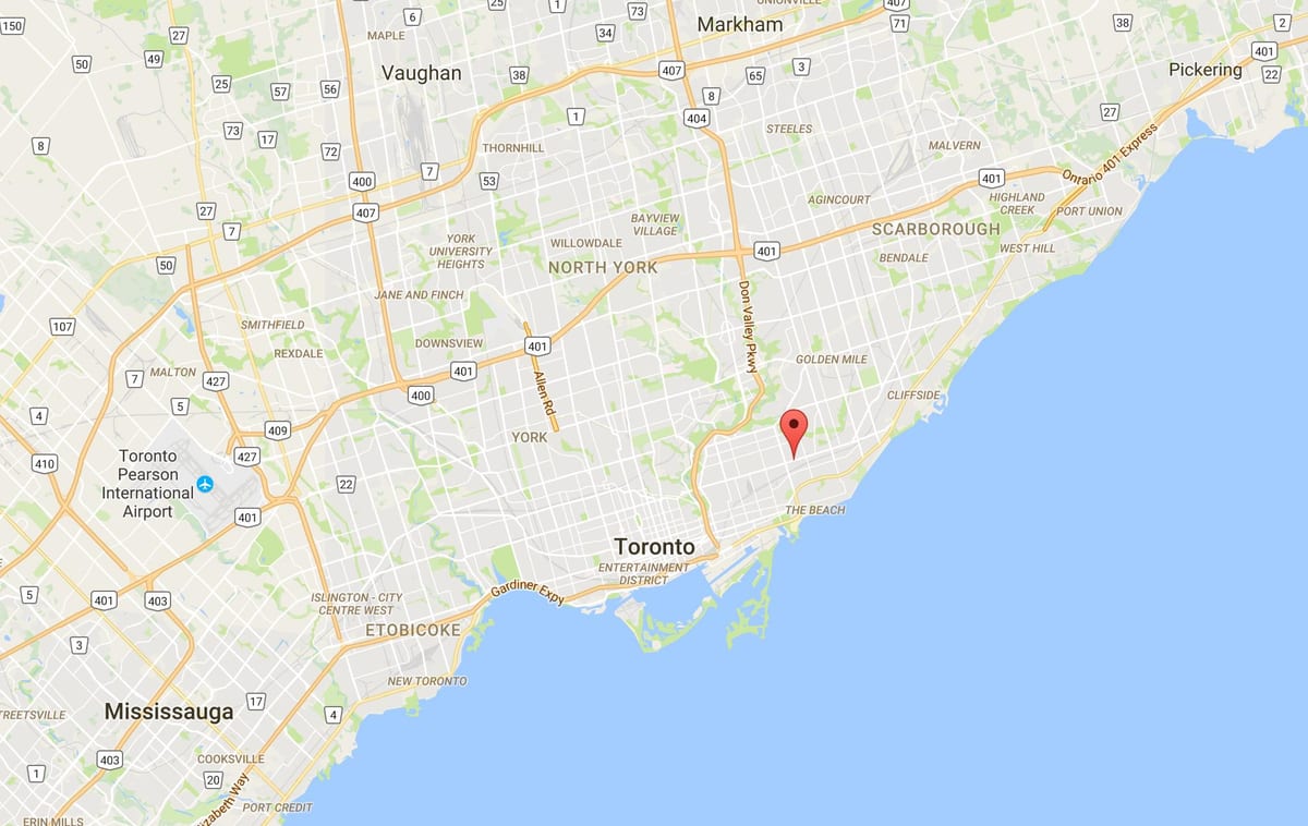 मानचित्र के पूर्व Danforth जिला टोरंटो