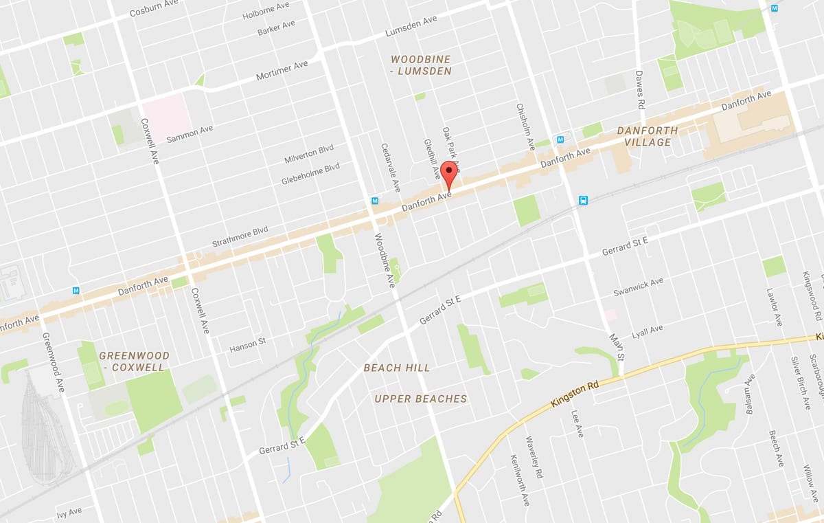 मानचित्र के पूर्व Danforth पड़ोस टोरंटो