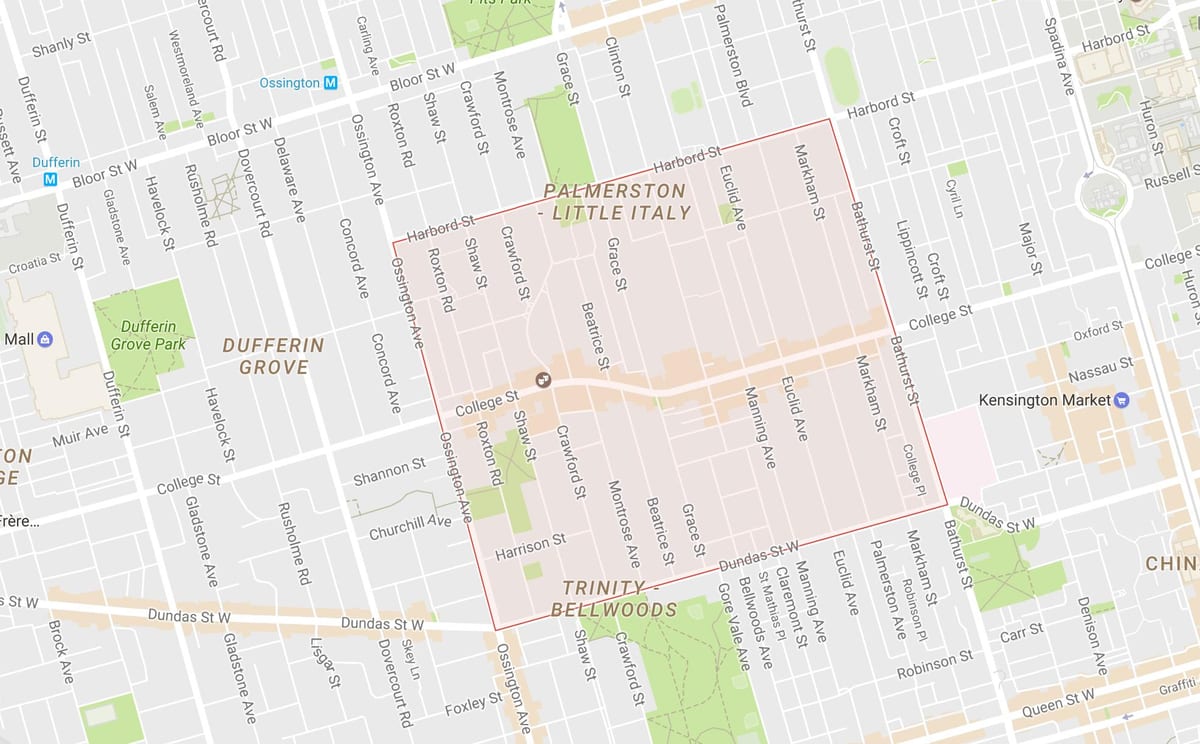 नक्शे के लिटिल इटली पड़ोस टोरंटो