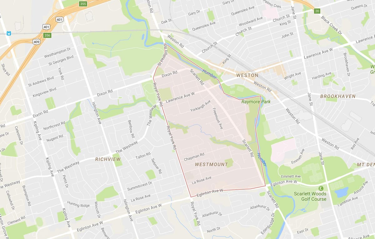 नक्शे के हंबर हाइट्स – Westmount पड़ोस टोरंटो