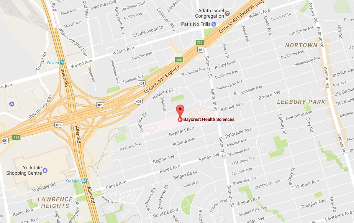 नक्शे के Baycrest स्वास्थ्य विज्ञान टोरंटो