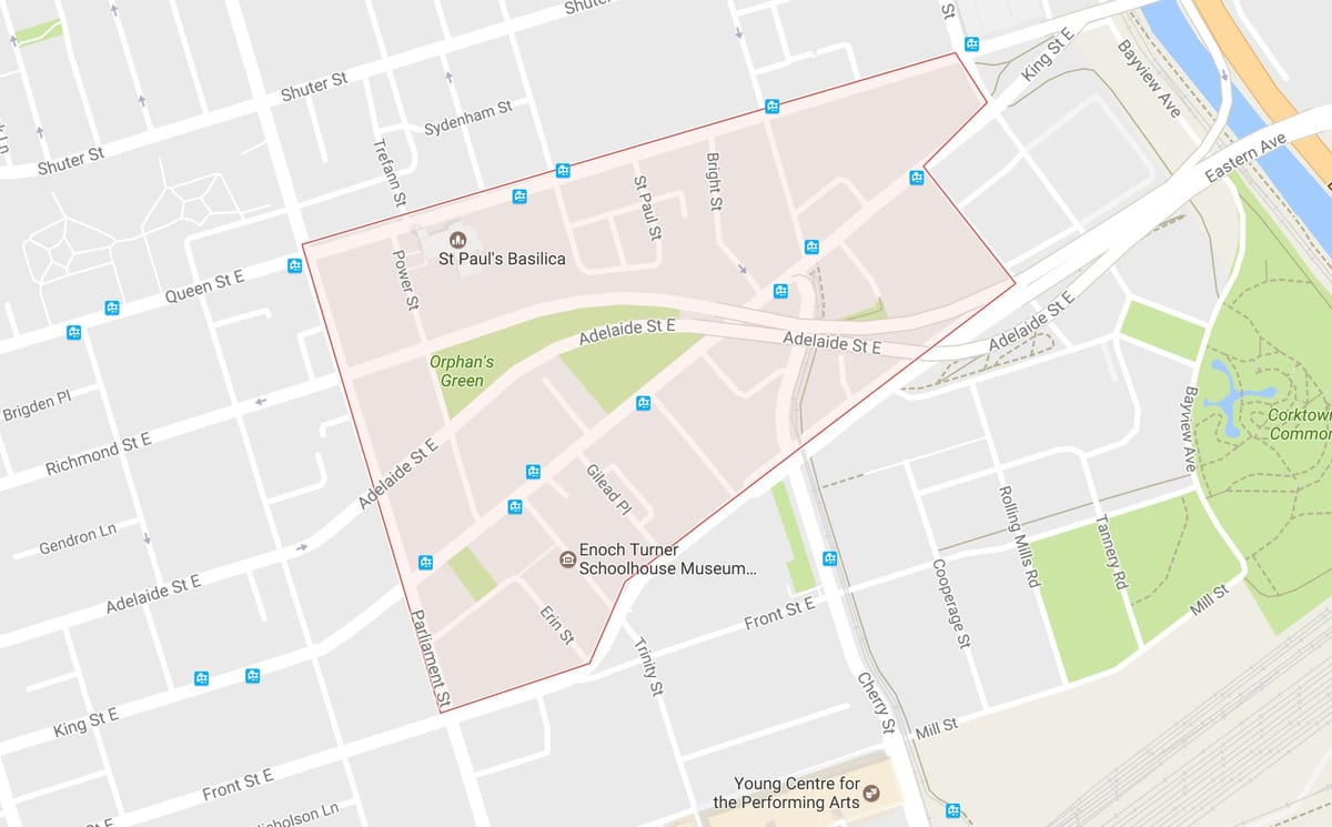 नक्शे के Corktown पड़ोस टोरंटो