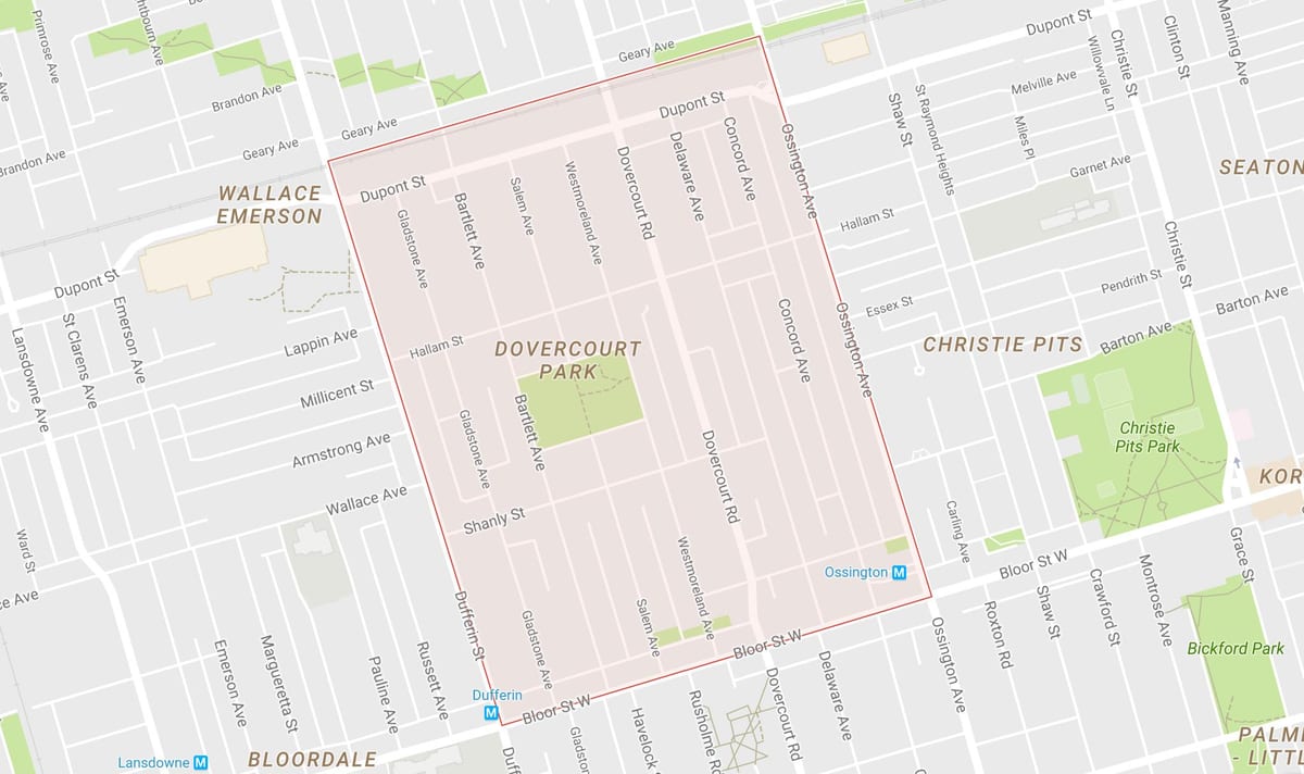 नक्शे के Dovercourt पार्क का पड़ोस टोरंटो