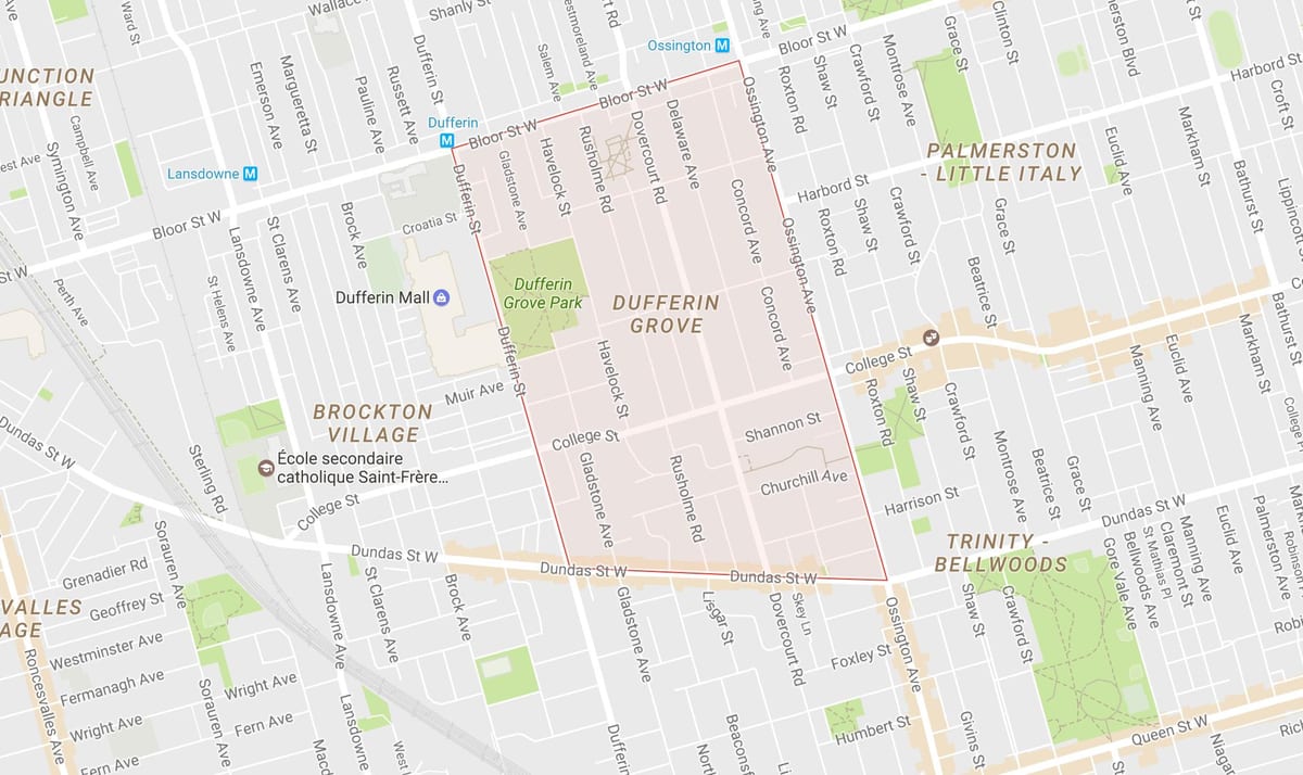 नक्शे के Dufferin ग्रोव पड़ोस टोरंटो