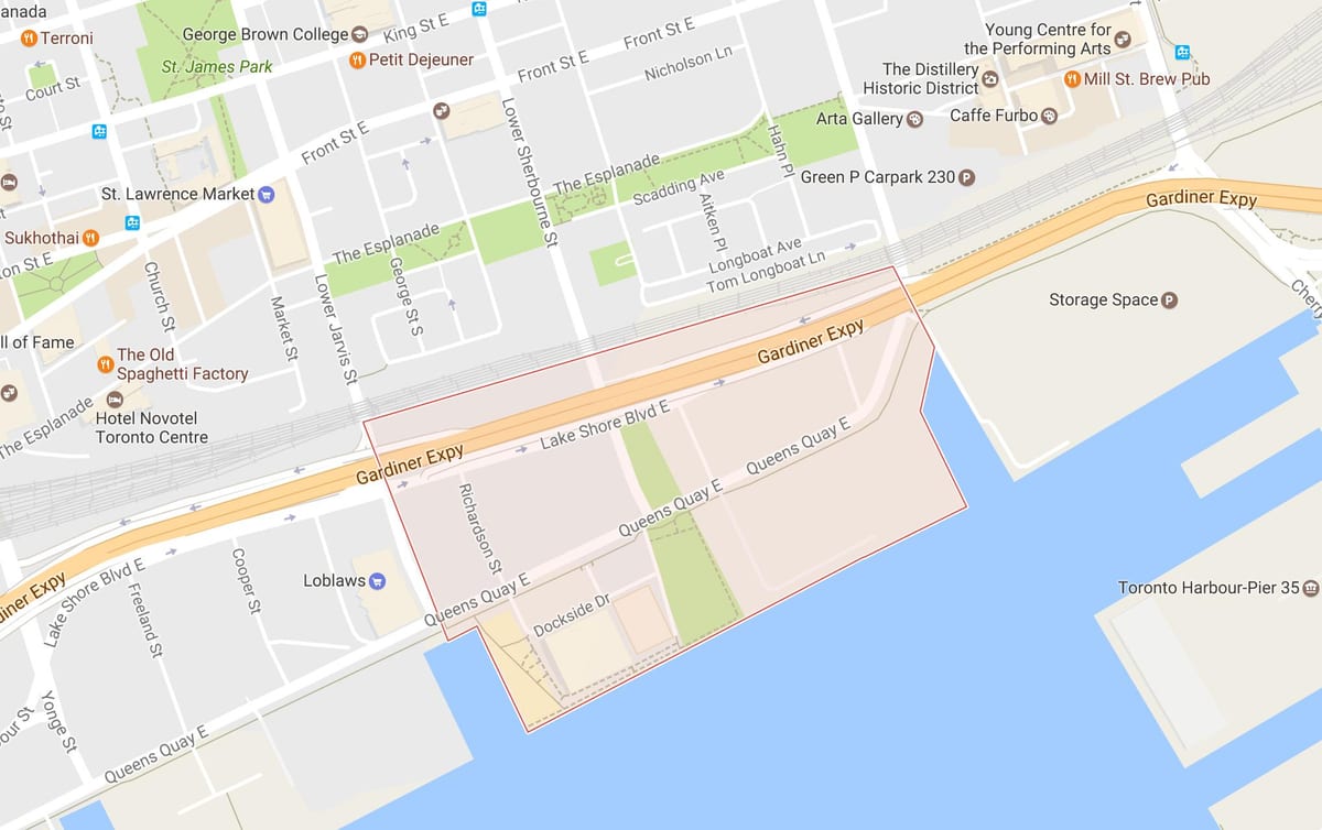 मानचित्र के पूर्व Bayfront पड़ोस टोरंटो
