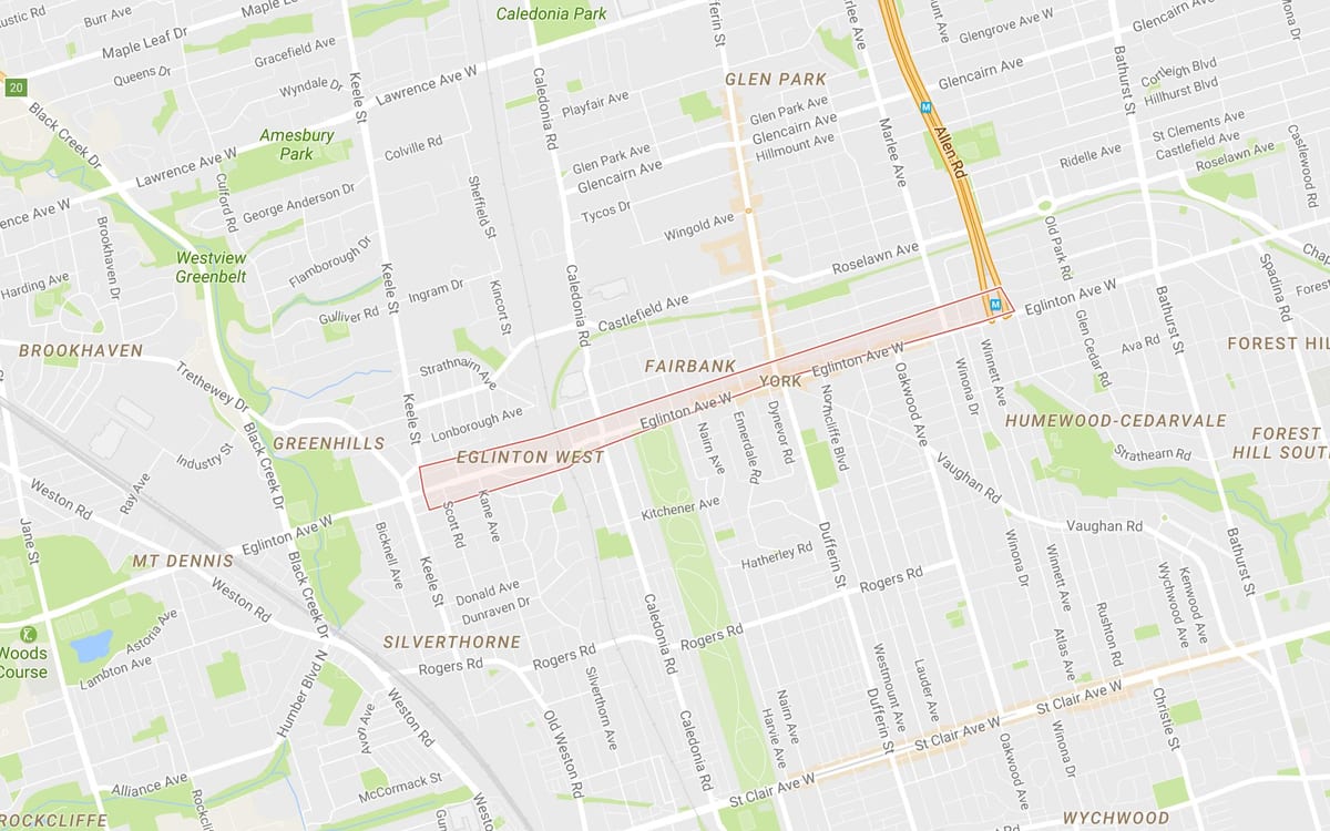 नक्शे के Eglinton पश्चिम टोरंटो पड़ोस