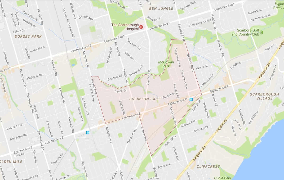 नक्शे के Eglinton पूर्व पड़ोस टोरंटो
