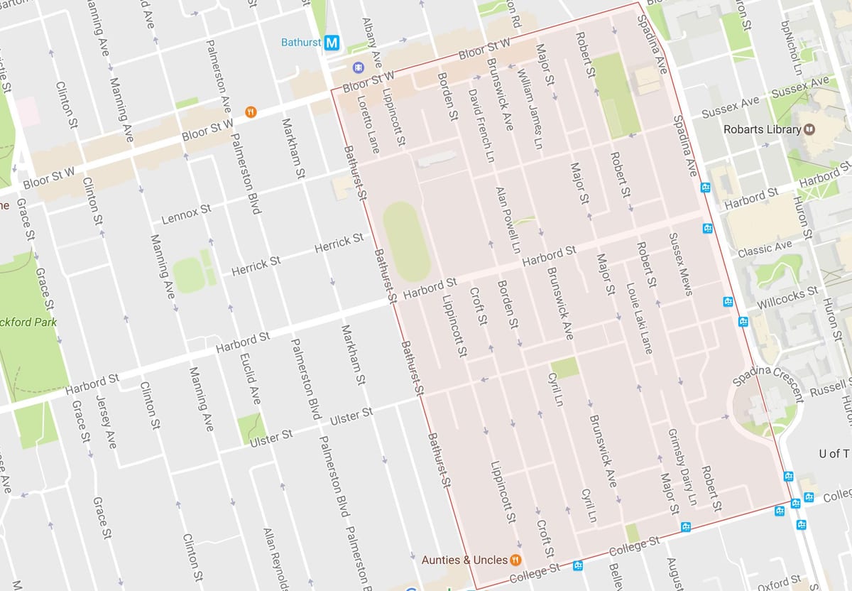 नक्शे के Harbord गांव पड़ोस टोरंटो