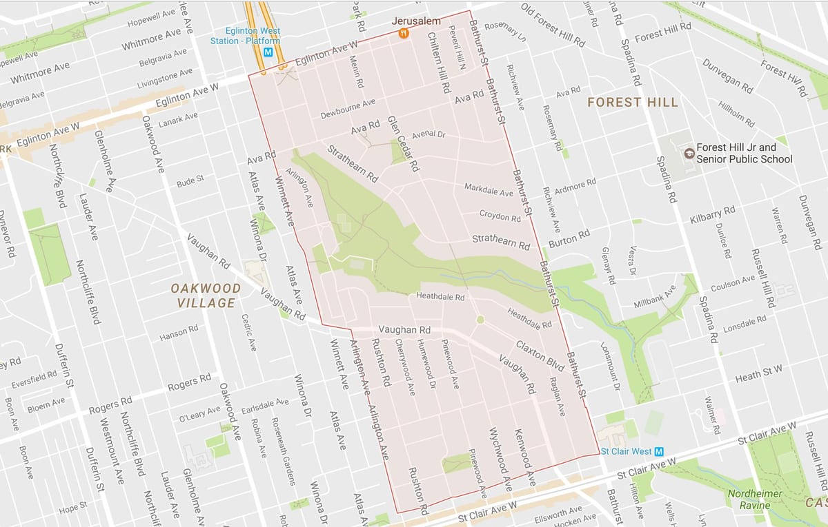 नक्शे के Humewood–Cedarvale पड़ोस टोरंटो