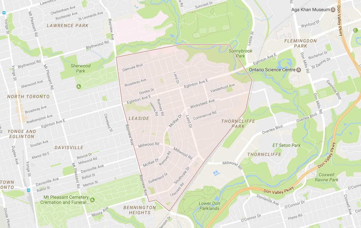 नक्शे के Leaside पड़ोस टोरंटो