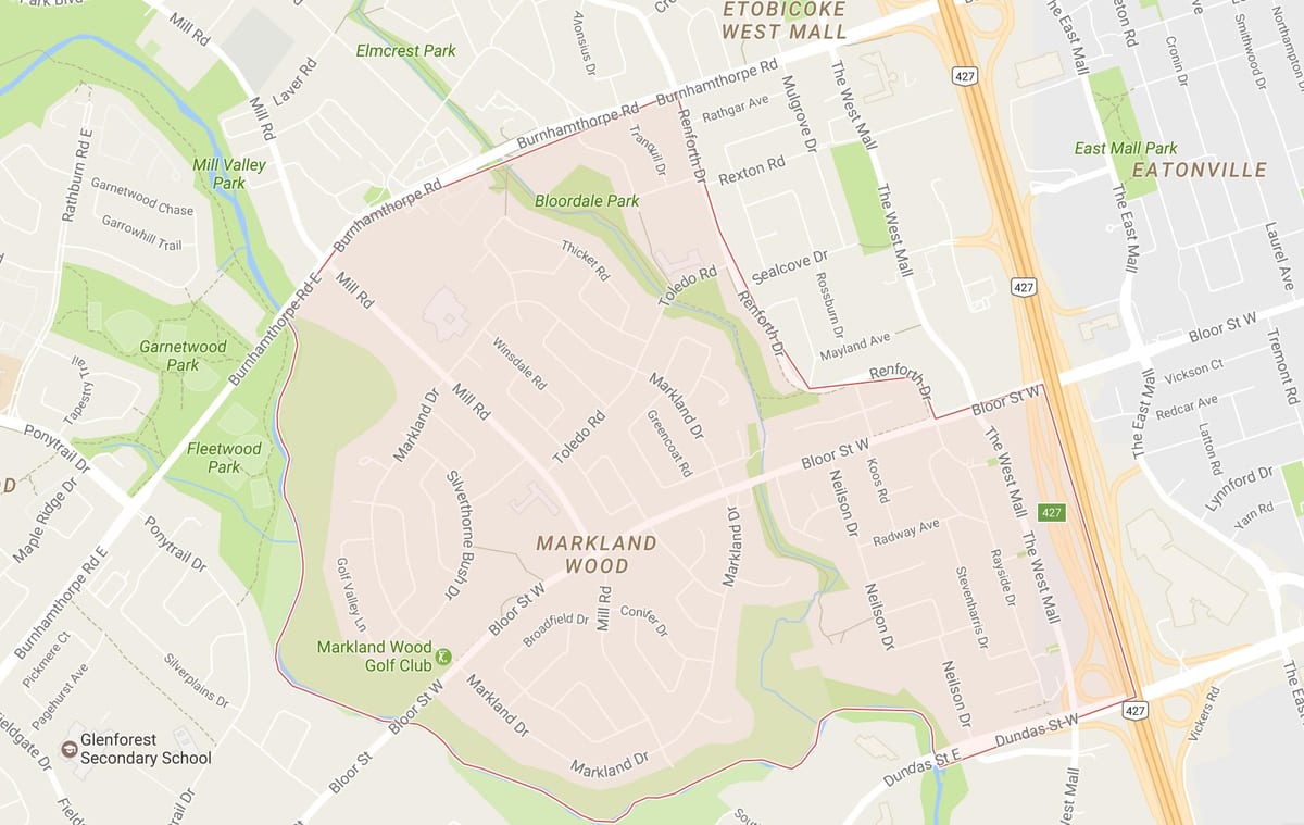 नक्शे के Markland लकड़ी पड़ोस टोरंटो