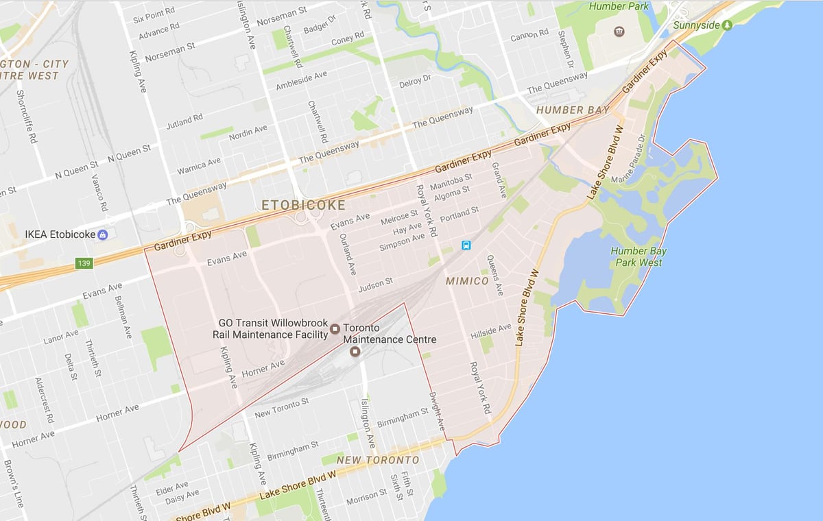 नक्शे के Mimico पड़ोस टोरंटो