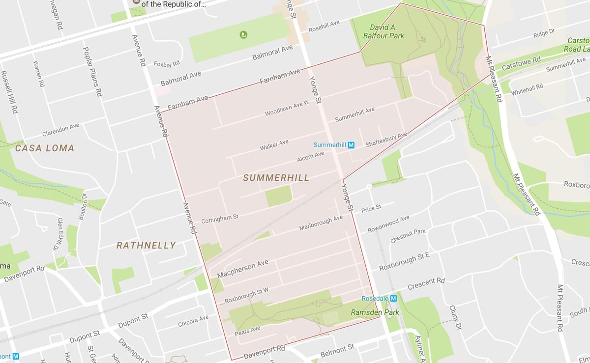 नक्शे के Summerhill पड़ोस टोरंटो