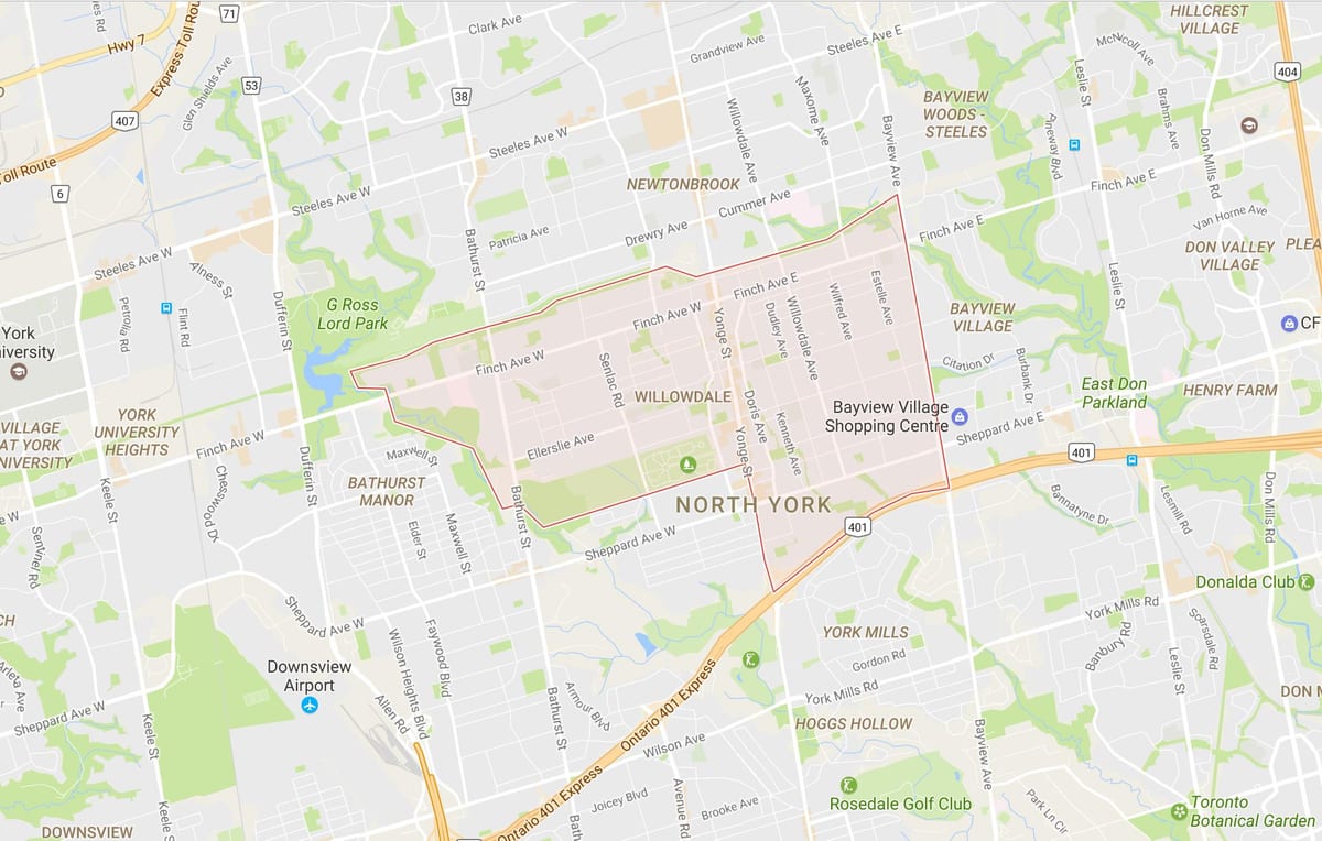 नक्शे के Willowdale पड़ोस टोरंटो