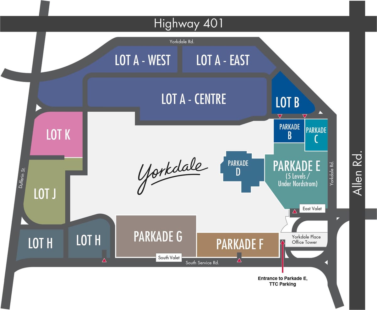 नक्शे के Yorkdale शॉपिंग सेंटर पार्किंग