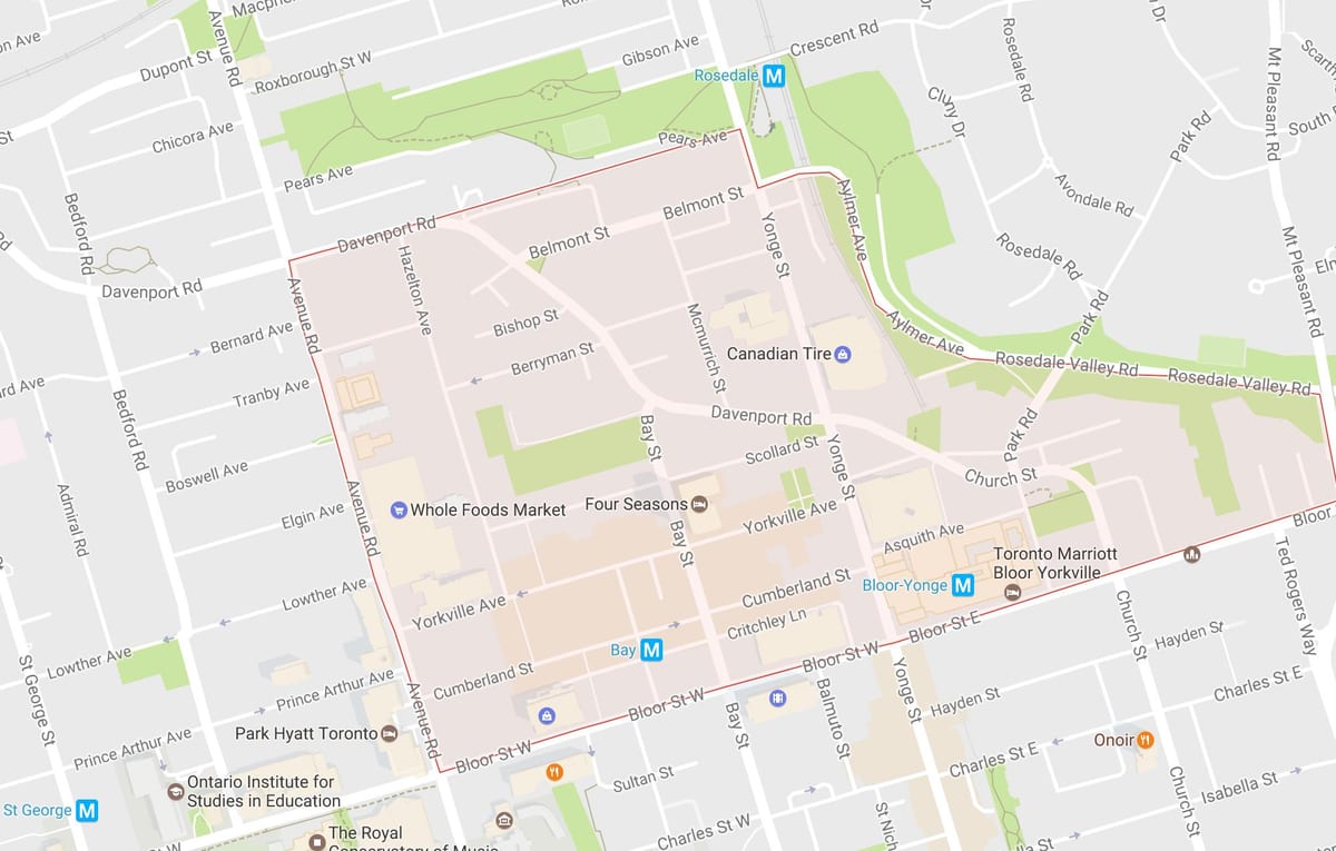 नक्शे के Yorkville टोरंटो पड़ोस