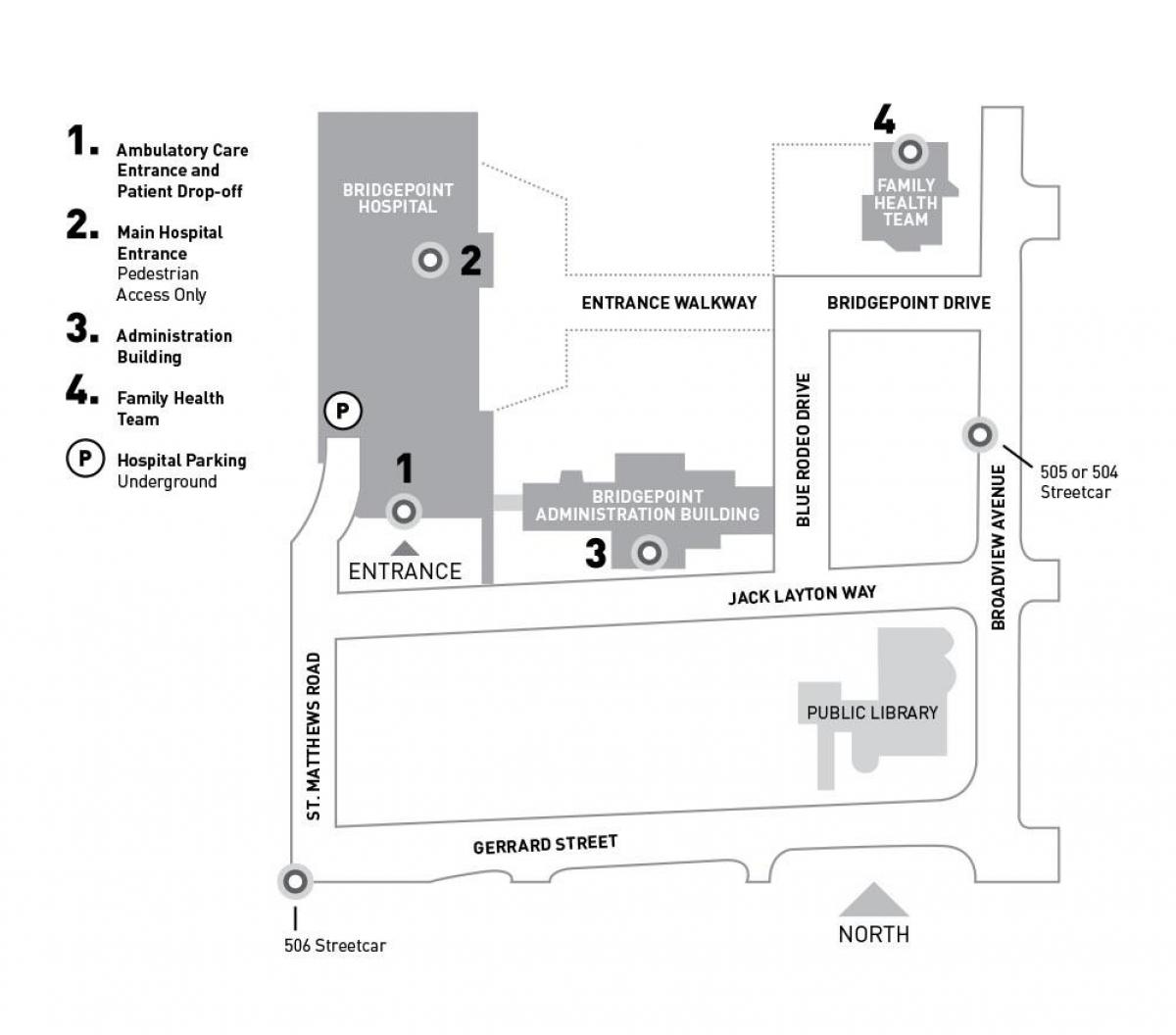 नक्शे के अस्पताल सिनाई स्वास्थ्य प्रणाली-Bridgepoint टोरंटो