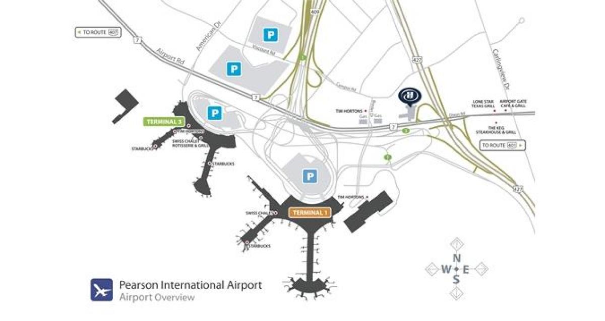 नक्शे के टोरंटो पियर्सन हवाई अड्डे के अवलोकन