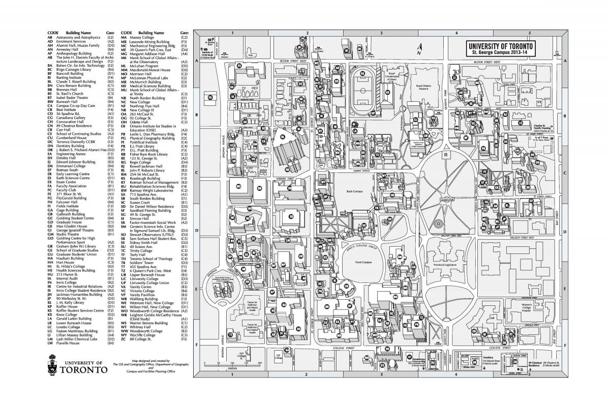 नक्शे के टोरंटो विश्वविद्यालय के सेंट जार्ज परिसर