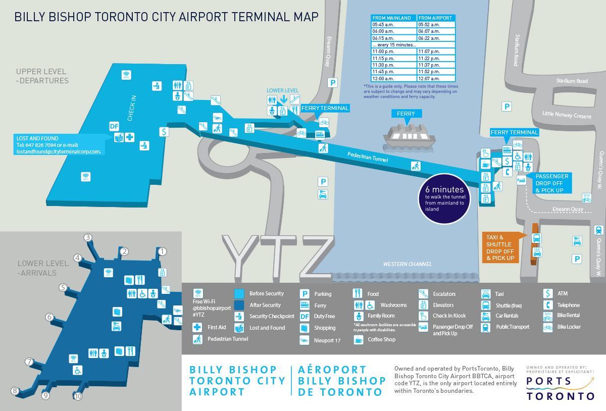 नक्शे के बिली बिशप टोरंटो शहर के हवाई अड्डे