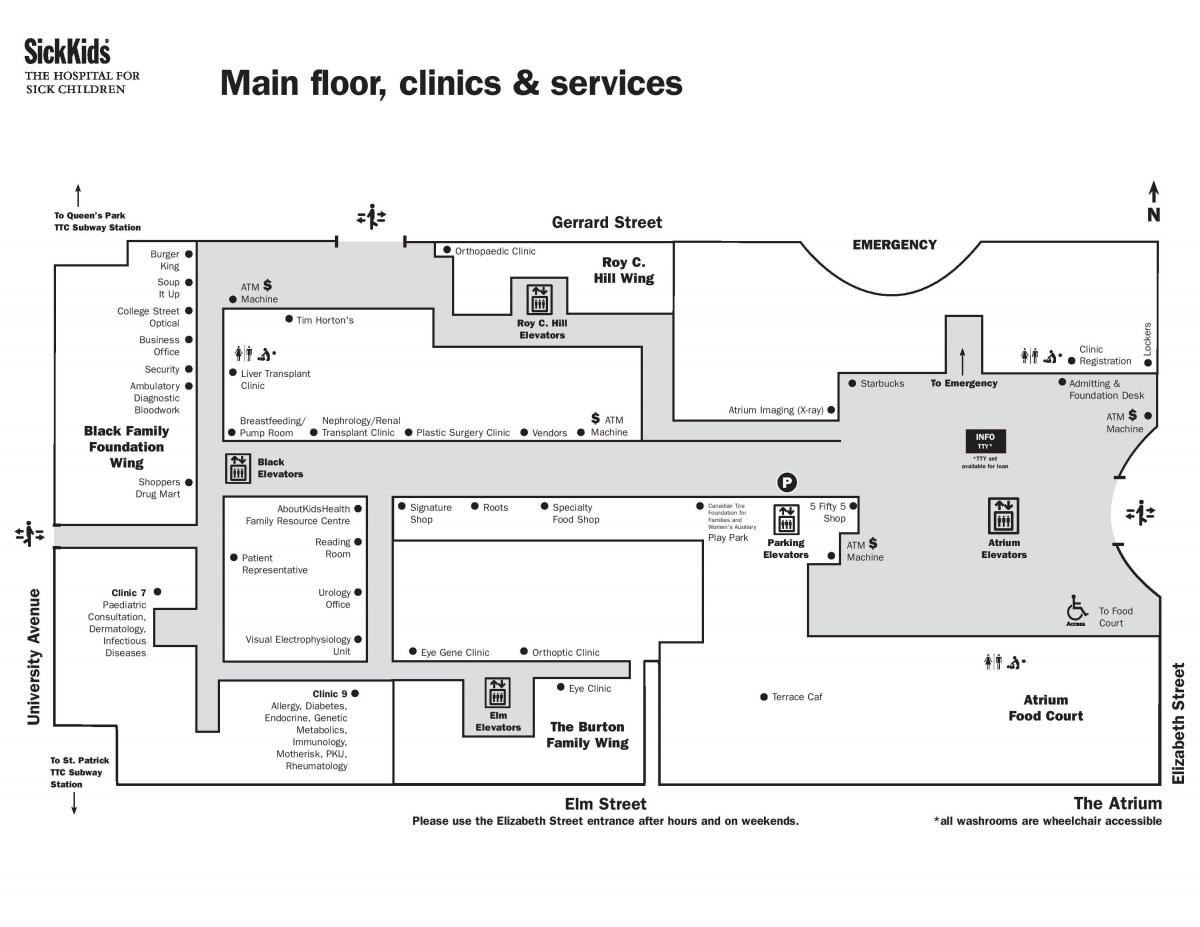 नक्शे के बीमार बच्चे के लिए अस्पताल टोरंटो मुख्य मंजिल