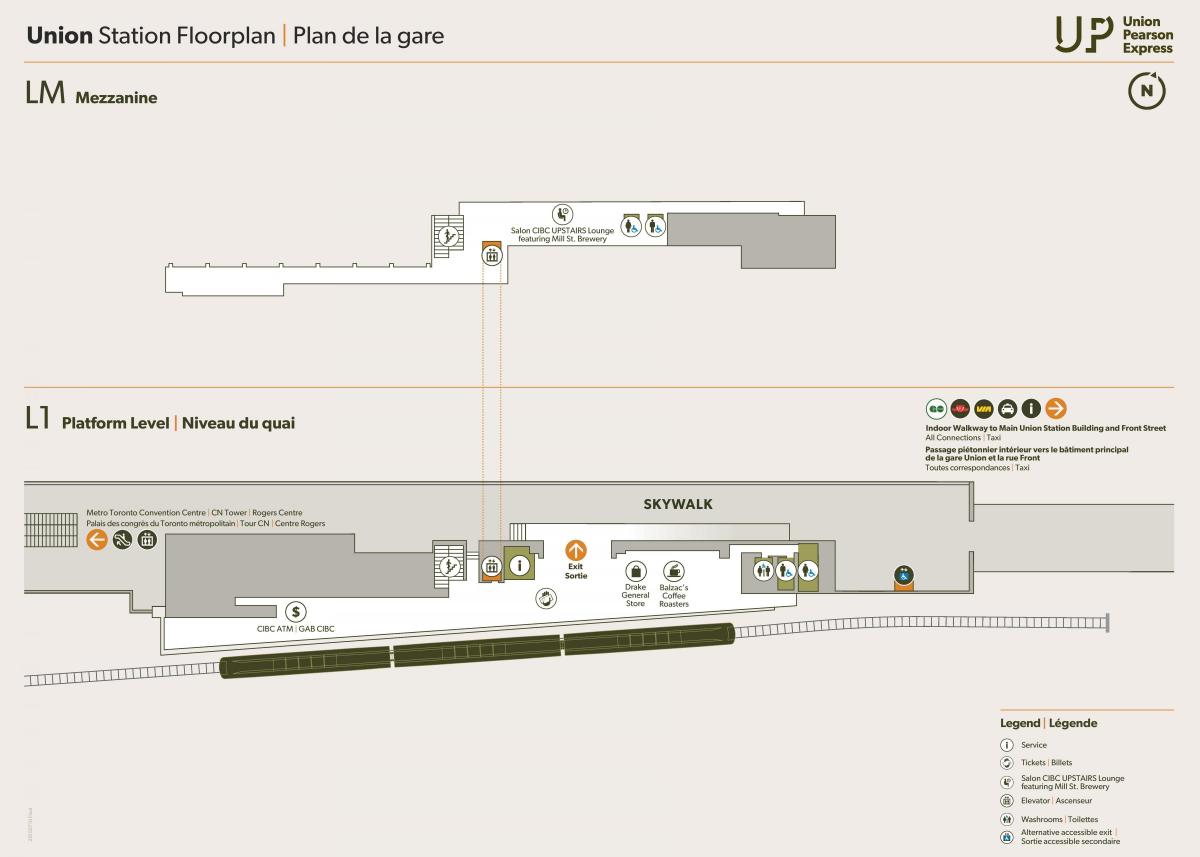 नक्शे के यूनियन स्टेशन के प्लेटफार्म स्तर