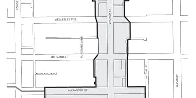 नक्शे के चर्च-Wellesley गांव के कारोबार में सुधार के क्षेत्र में टोरंटो