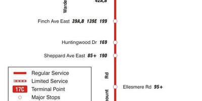 नक्शे के टीटीसी 17 Birchmount बस मार्ग टोरंटो