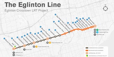 नक्शे के टोरंटो मेट्रो लाइन परियोजना Eglinton