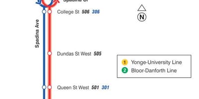 नक्शे के ट्राम लाइन 510 Spadina