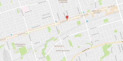 मानचित्र के पूर्व Danforth पड़ोस टोरंटो