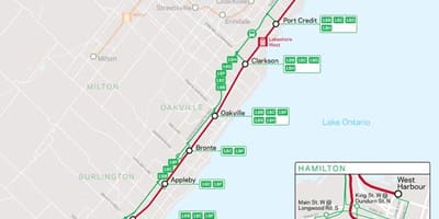 मानचित्र की रेखा Lakeshore पश्चिम जाने पारगमन