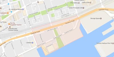 मानचित्र के पूर्व Bayfront पड़ोस टोरंटो