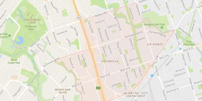 नक्शे के Eatonville पड़ोस टोरंटो