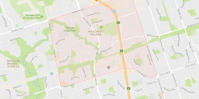 नक्शे के Hillcrest Village पड़ोस टोरंटो