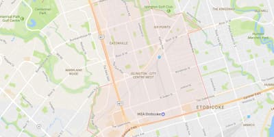 नक्शे के Islington-शहर के केंद्र के पश्चिम टोरंटो पड़ोस