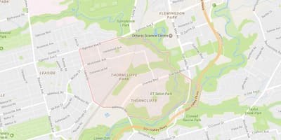 नक्शे के Thorncliffe पार्क का पड़ोस टोरंटो