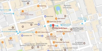 नक्शे के Yonge-Dundas स्क्वायर टोरंटो