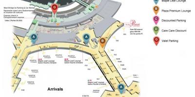 नक्शा टोरंटो के पियर्सन अंतर्राष्ट्रीय हवाई अड्डे के आगमन टर्मिनल
